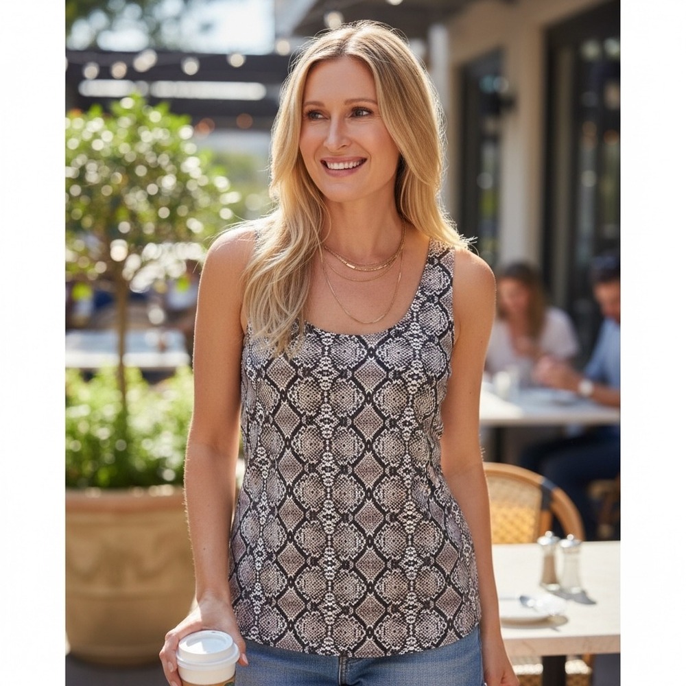 Boston‎ Proper Snakeskin Python Print Scoop Neck Tank Top Neutral XXS
